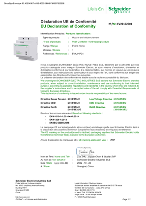 EVlink Home, EVA2HPC1 Peak Controller, EU Declaration of Conformity