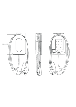 Schneider Charge with 5m Attached Cable - 2D Dimension