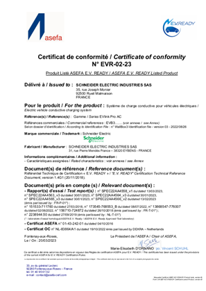 EVlink Pro AC, E.V. READY Listed Product, Certificate of conformity