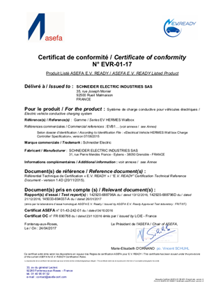 EV-Ready 1.4 certificate for EVlink Smart Wallbox