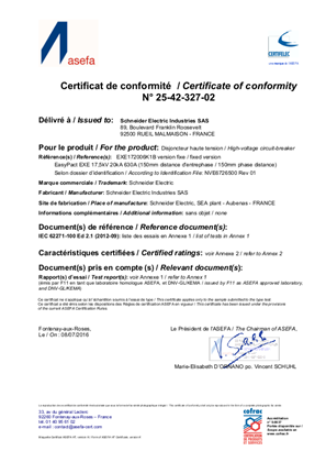 Certificate of conformity of EasyPact EXE