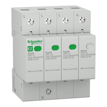Túlfeszültség-levezető dugaszolható 3P+N T2 TN-S TT 400V/AC 20kA 4M Easy9 Pro Schneider
