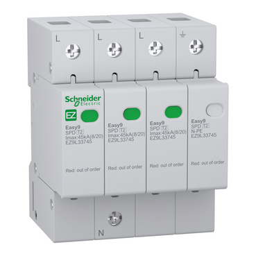 Túlfeszültség-levezető dugaszolható 3P+N T2 TN-S TT 400V/AC 45kA 4M Easy9 Pro Schneider