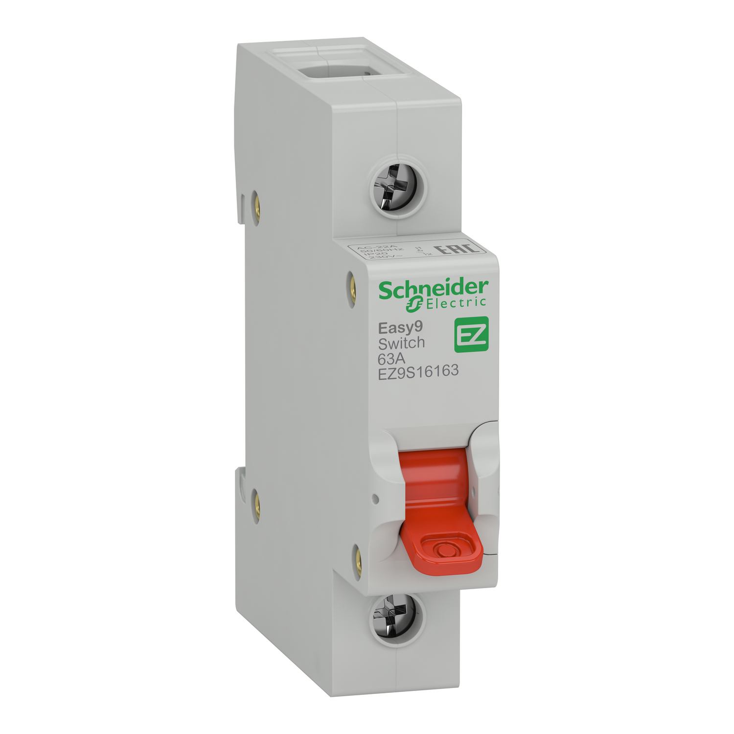 Szakaszoló be-ki kapcsoló 63A 230V 1P sorolható fix piros működtetőkaros 1M Easy9 Pro Schneider