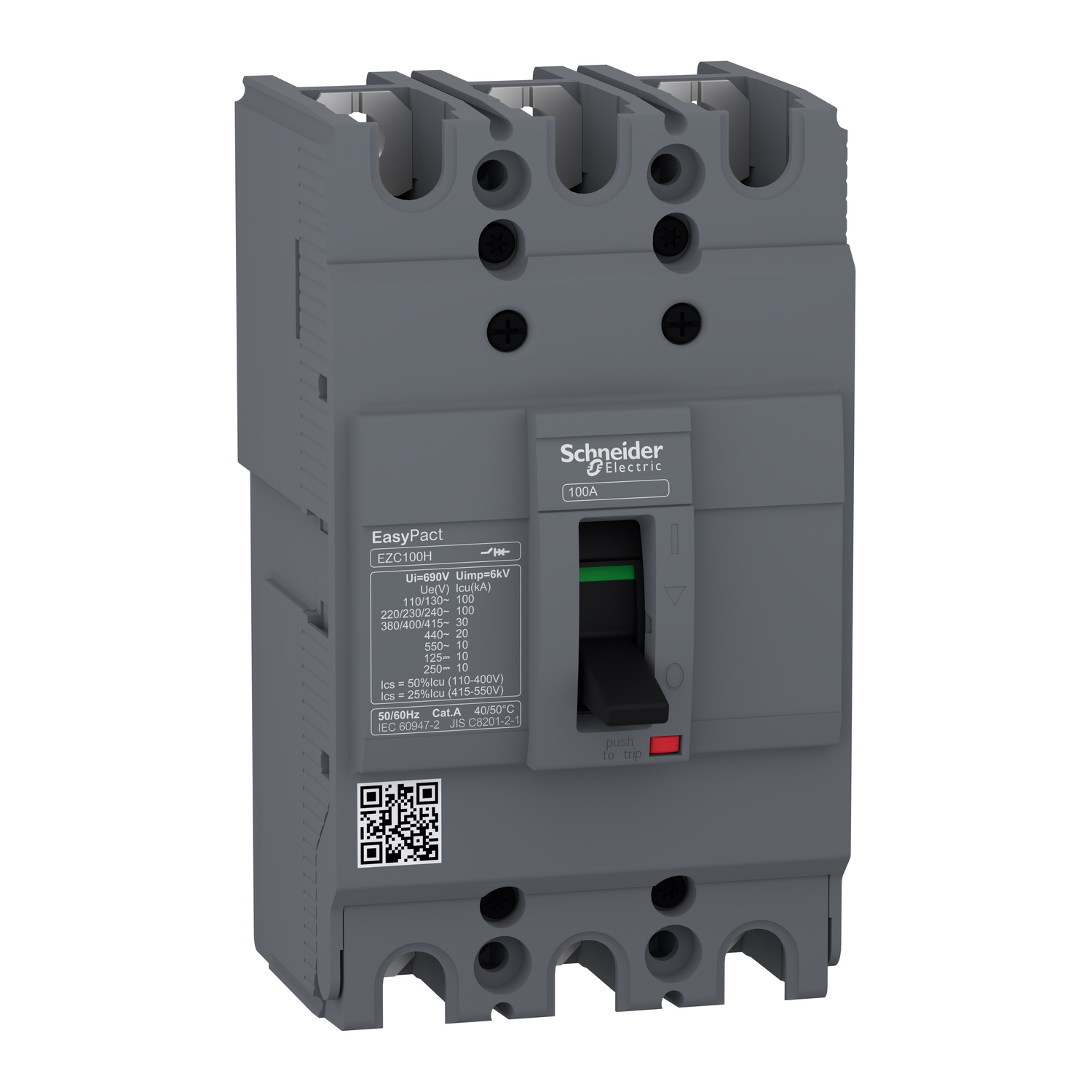 EZC100H3060 circuit breaker,EasyPact EZC100H ,TMD, 60A ,3 poles 3d