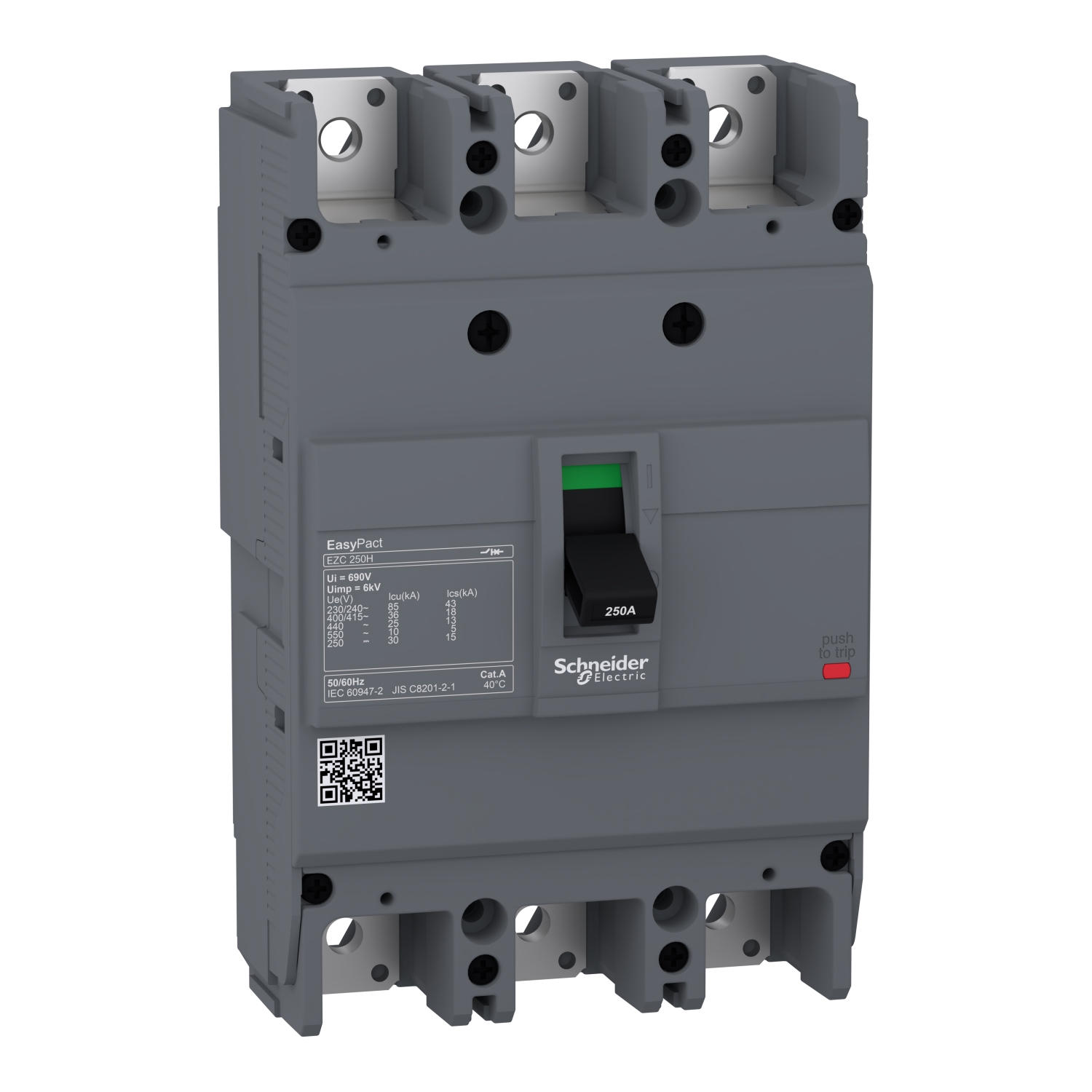 Kompakt megszakító energiaelosztás 3P3D fix 250A 0-225A-hő 36kA EasyPact EZC250H TMD Schneider