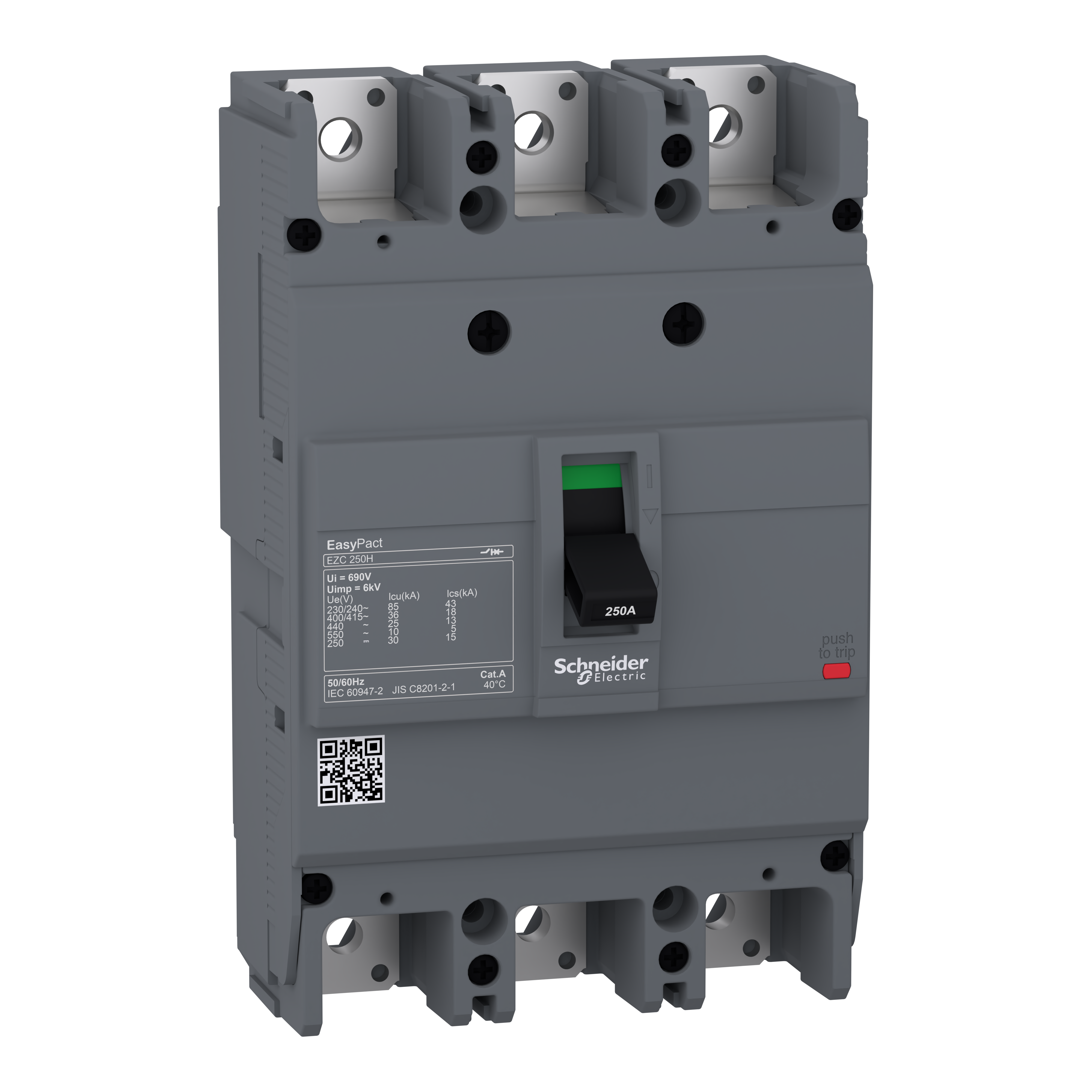 circuit breaker, EasyPact EZC250H, TMD, 100A, 3 poles 3d
