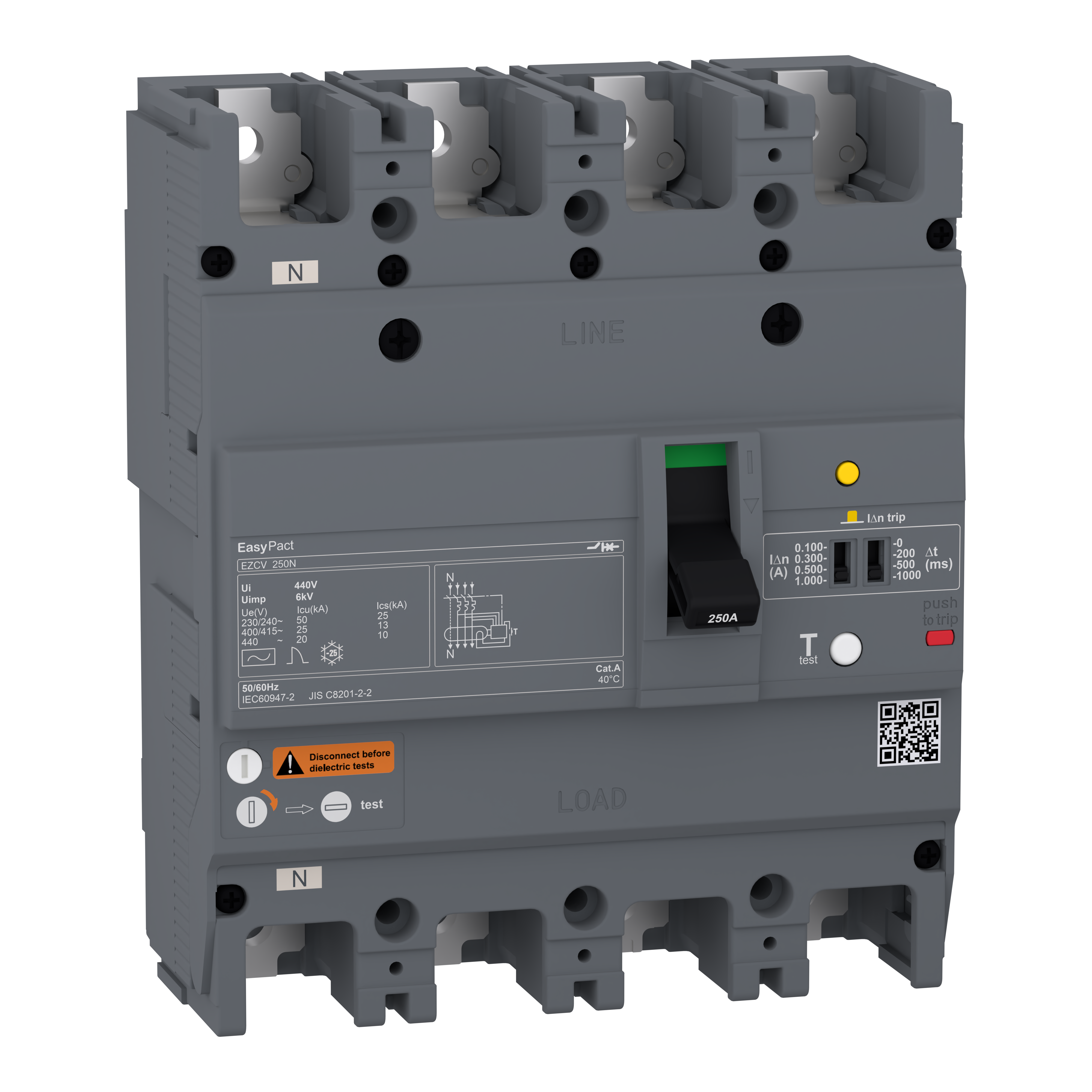 circuit breaker, EasyPact EZCV250N, TMD, 100A, 4 poles 4d