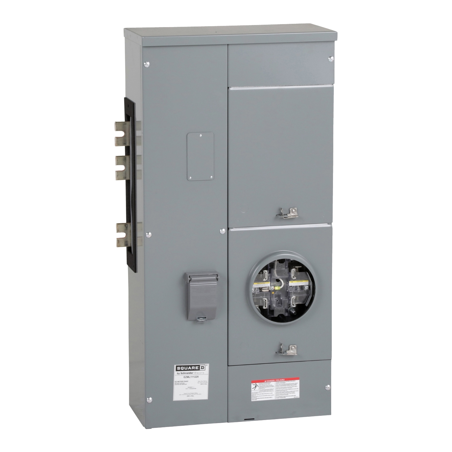 Branch unit, EZ Meter-Pak, 225A, 1 x 5 jaw socket, 120/240VAC, lever bypass, ringless, 1200A Al/Cu busbar