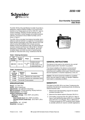 Duct Humidity Transmitter Data Sheet