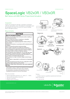SpaceLogic VB2x0R / VB3x0R Ball Valves with MB3 Series Proportional Actuators Installation Instructions