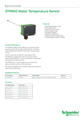 STP660 Water Temperature Sensor - Specification Sheet