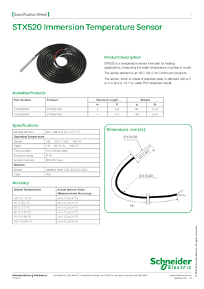STX520 Immersion Temperature Sensor for Continuum - Specification Sheet