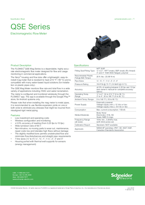 QSE Series Electrmagnetic Flow Meter - Specification Sheet