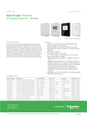 SLA Series Air Quality Sensors Specification Sheet