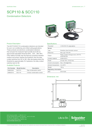 SCP110 & SCC110 Condensation Detectors - Specification Sheet