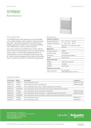 STR800 Series Room Sensors - Specification Sheet