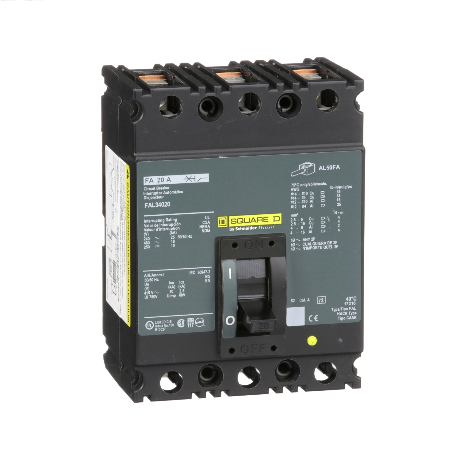 FAL34020, Circuit breaker, FA, 480V, 20A, 3 pole