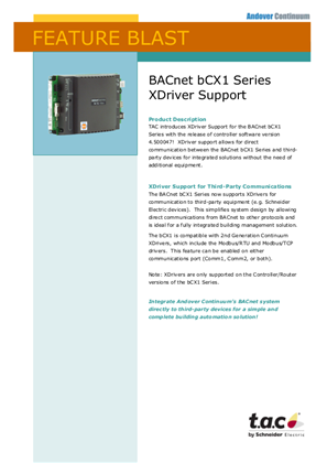 Andover Continuum BACnet bCX1 Series XDriver Support  -  Feature Blast
