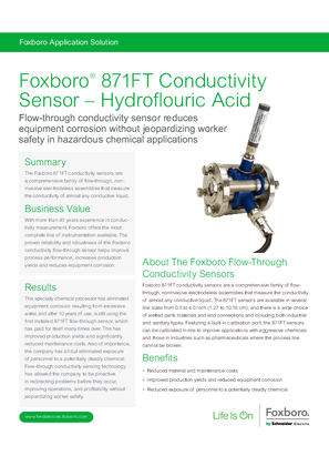 Foxboro 871FT Conductivity Sensor — Hydroflouric Acid