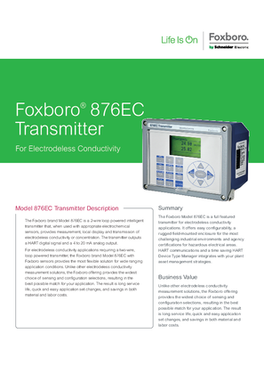 Data Sheet: 876EC Transmitter for Electrodeless Conductivity Measurement