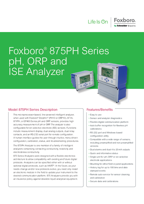 875PH Transmitter for pH, ORP and ISE Measurement Datasheet