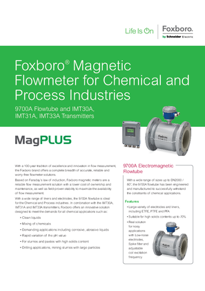 Magnetic Flowmeter for Chemical and Process Industries Datasheet (9700A Flowtube and IMT30A, IMT31A, IMT33A Transmitters)