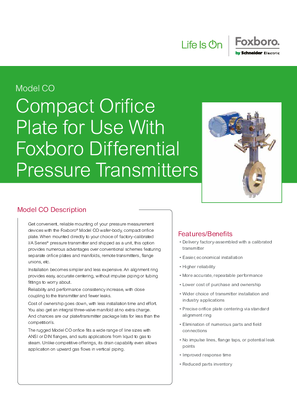 Model CO - Compact Orifice Plate for Use with Foxboro Differential Pressure Transmitters Datasheet