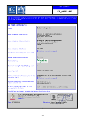 Canalis KSA KSC Certificate LCIE according to IEC61439-6