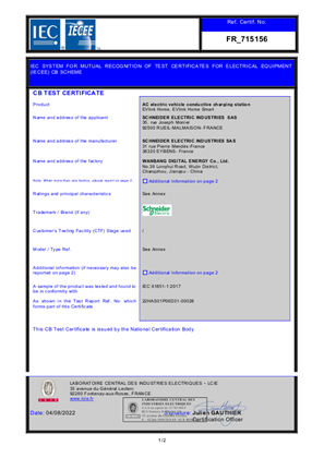 CB Test Certificate - EVlink Home - EVlink Home Smart