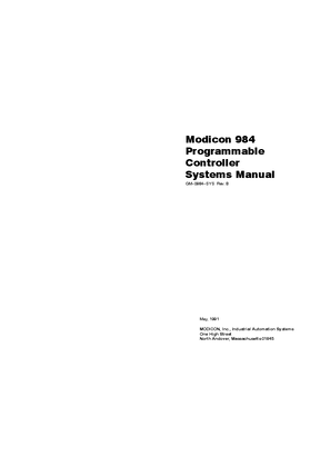 Modicon 984 Programmable Controller, Systems Manual Rev.B