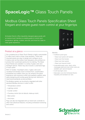 SpaceLogic Glass Touch Panel Modbus Datasheet