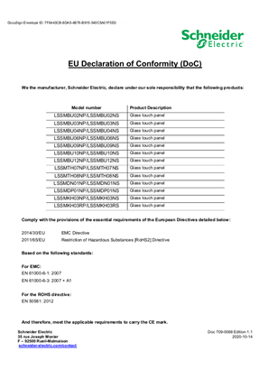 EU Declaration of Conformity: Glass Touch Panel Modbus