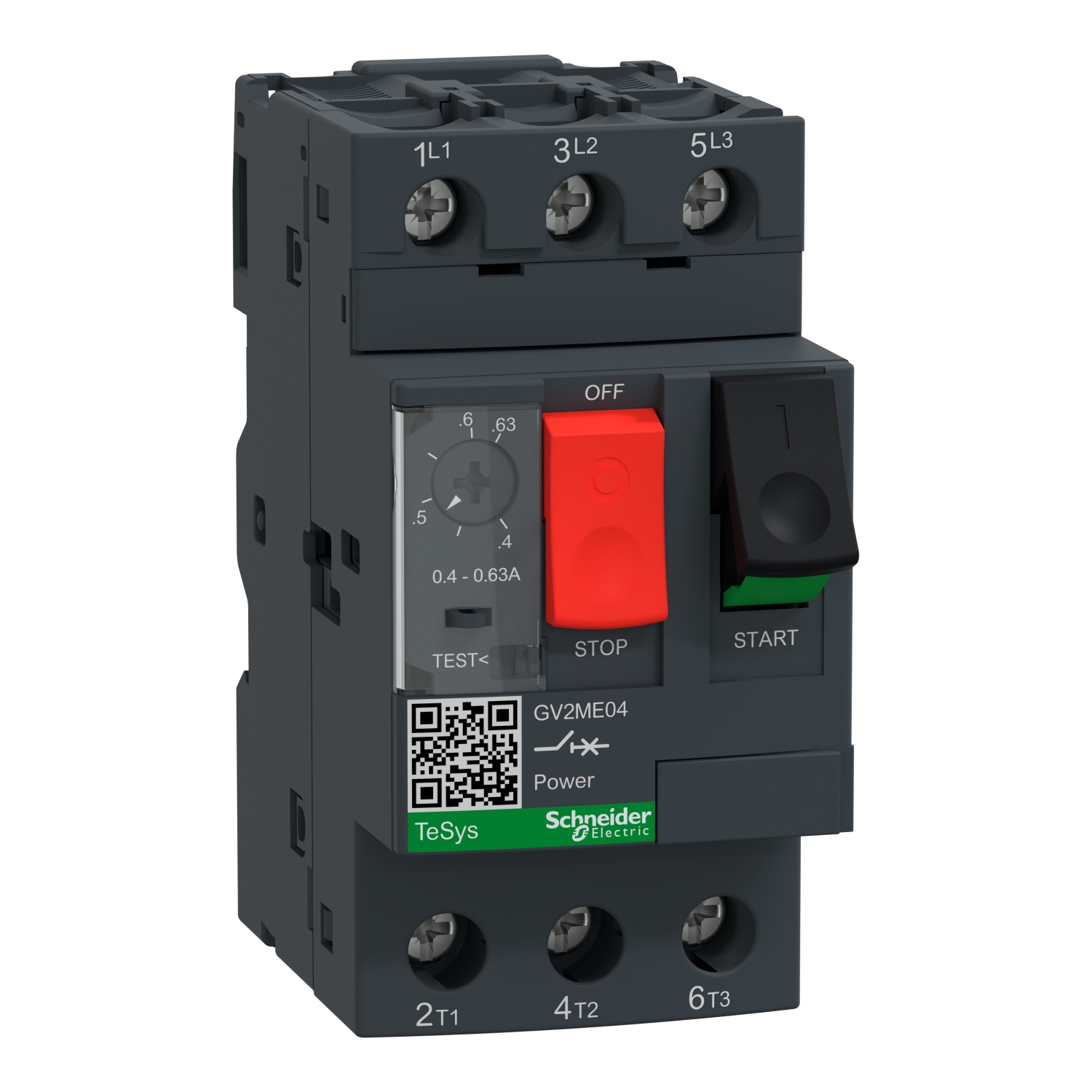 Motor circuit breaker, TeSys Deca, 3P, 0.4 to 0.63A, thermal magnetic, screw clamp terminals, button control