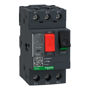 TeSys GV2, Motor Circuit Breaker, TeSys Deca, 3P, 1.6 To 2.5A, Thermal Magnetic, Screw Clamp Terminals, Button Control