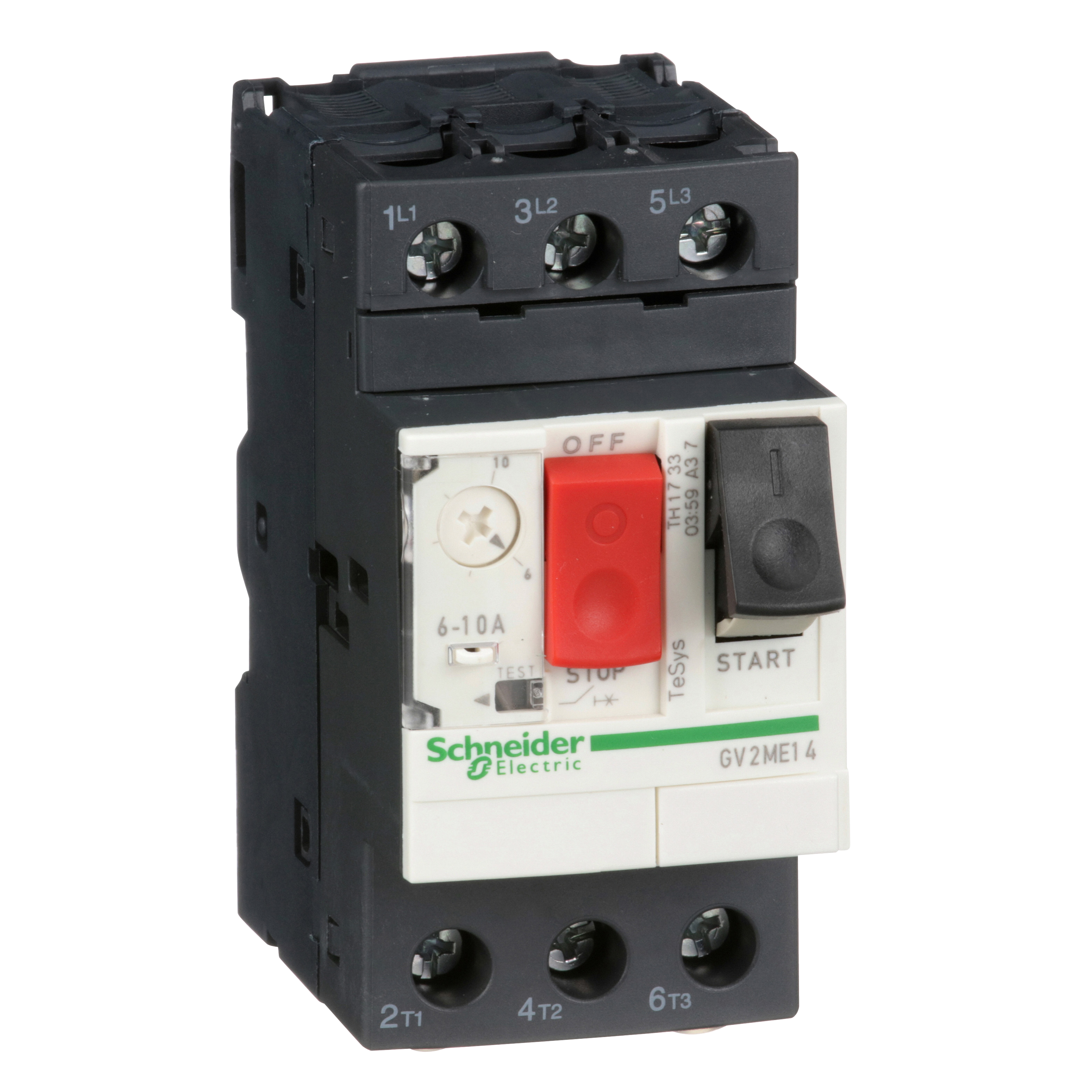 GV2ME14 - TeSys Deca Motor Circuit Breaker - 3P, 6-10A, thermal magnetic, screw clamp terminals