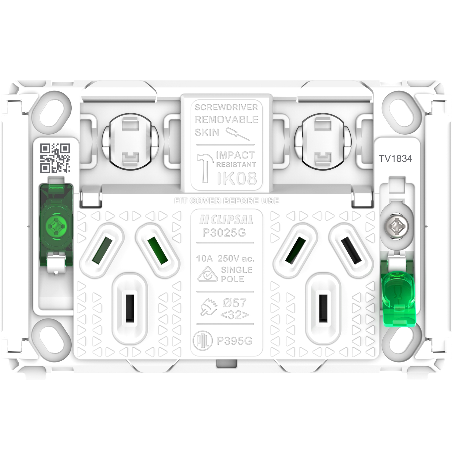 PDL Pro Series - Grid Double Switched Socket 10A Horizontal 250V