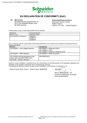 Schneider, 5504RVF_5508RVF and 5516RVF electronic relays, EU Declaration of Conformity