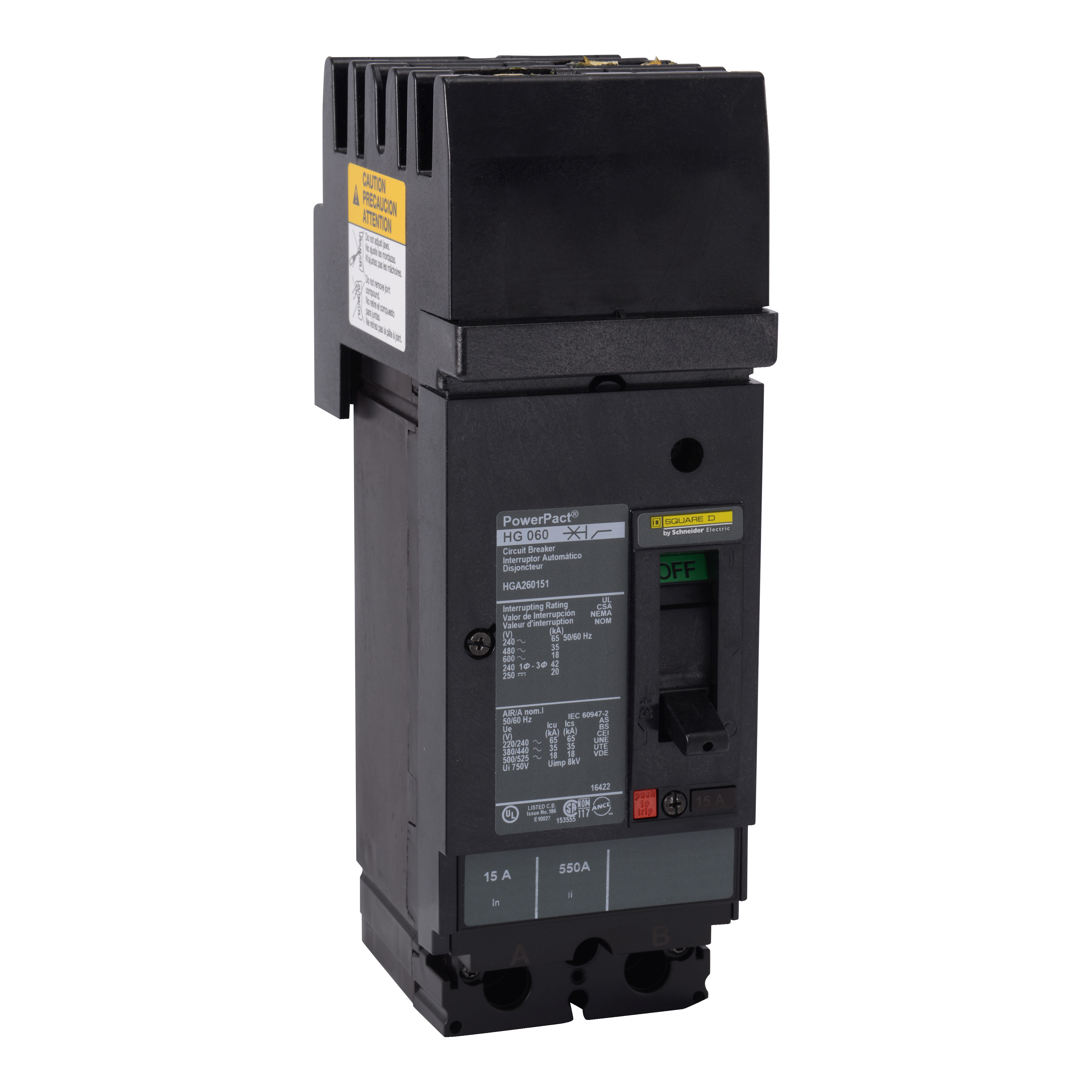 Circuit breaker, PowerPacT H, 150A, 2 pole, 600VAC, 18kA, I-Line, thermal magnetic, 80%, AB
