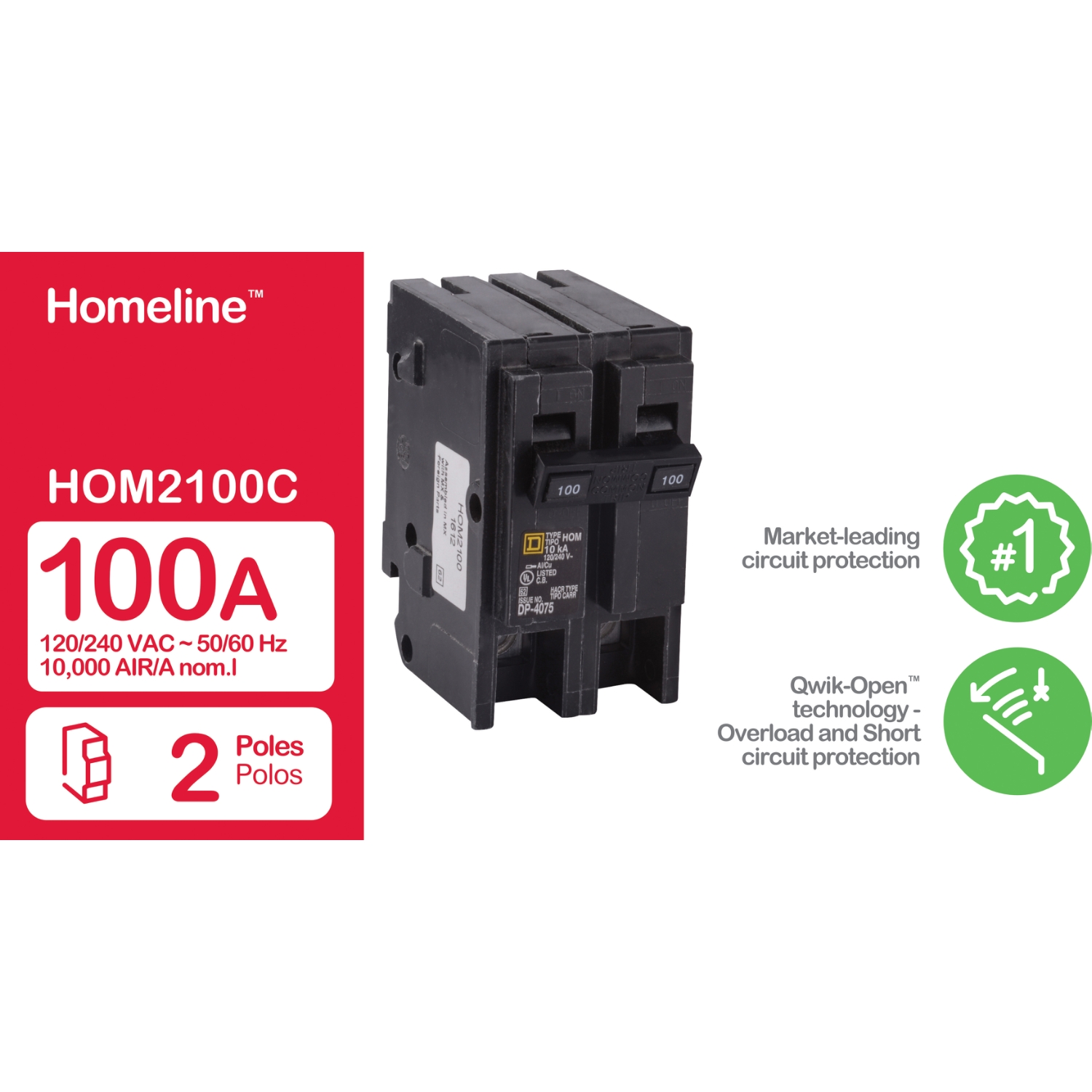 HOM2100 Mini circuit breaker Homeline 100A 2 pole 120 240VAC