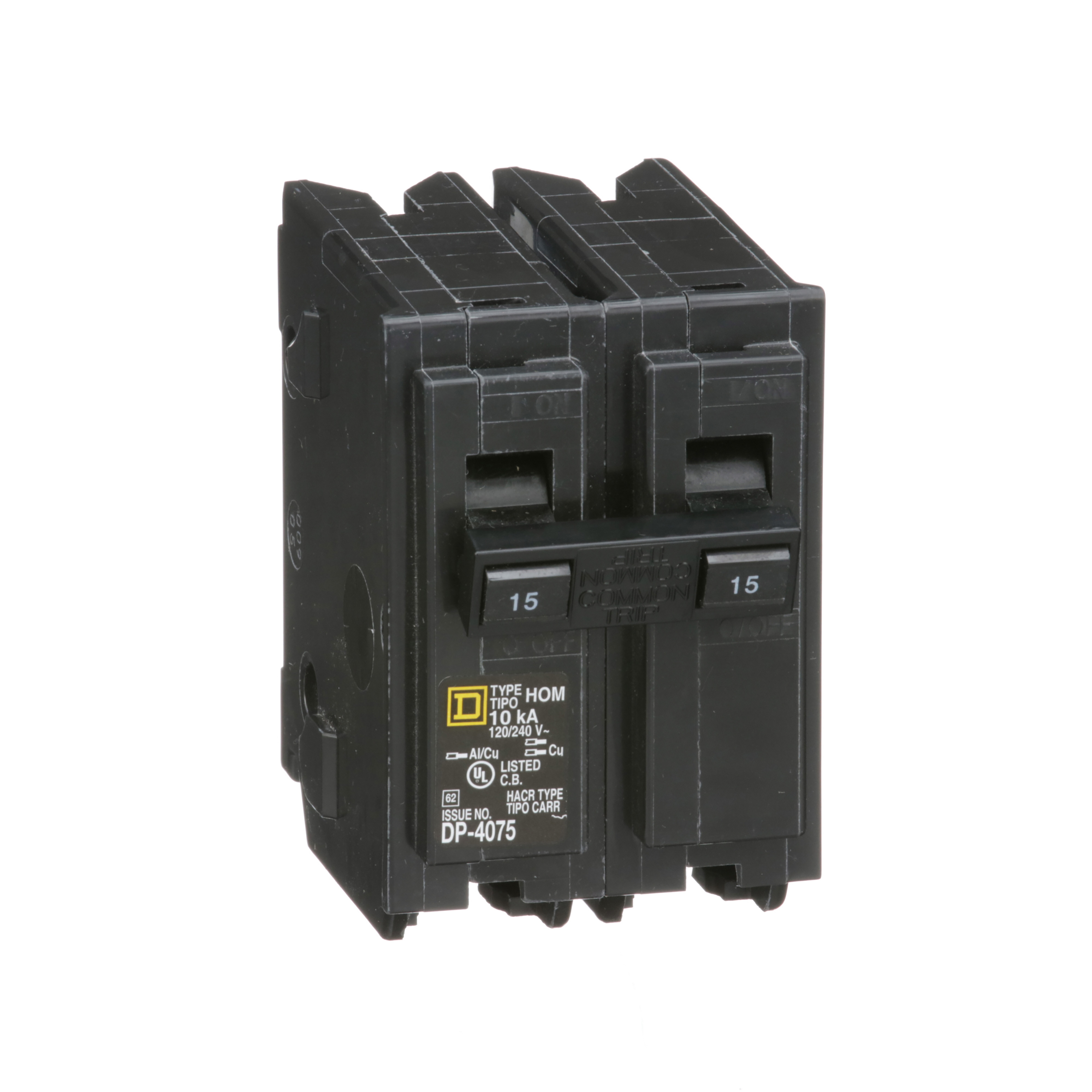 Mini circuit breaker, Homeline, 15A, 2 pole, 120/240VAC, 10kA AIR, standard type, plug in, UL