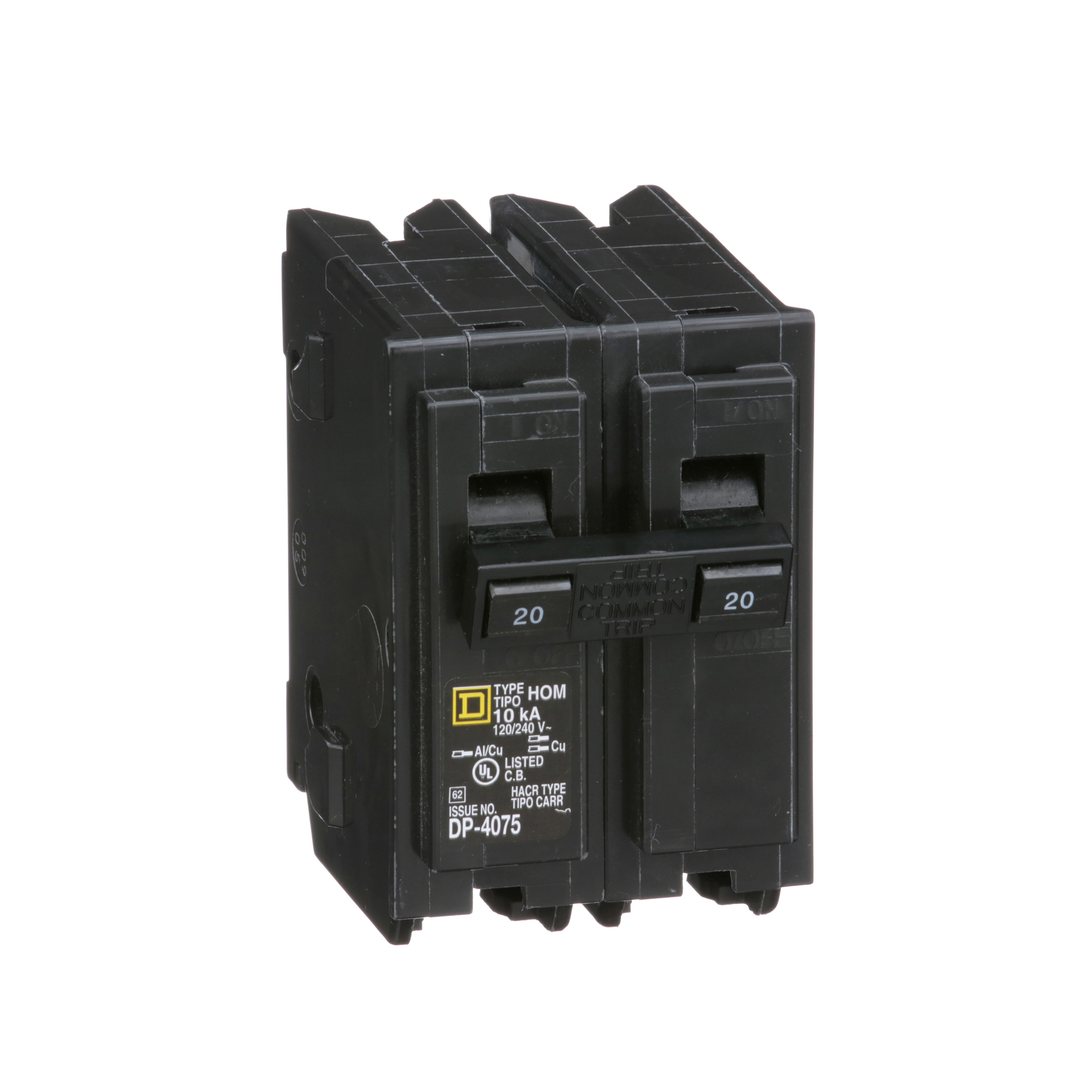 Mini circuit breaker, Homeline, 20A, 2 pole, 120/240VAC, 10kA AIR, standard type, plug in, UL