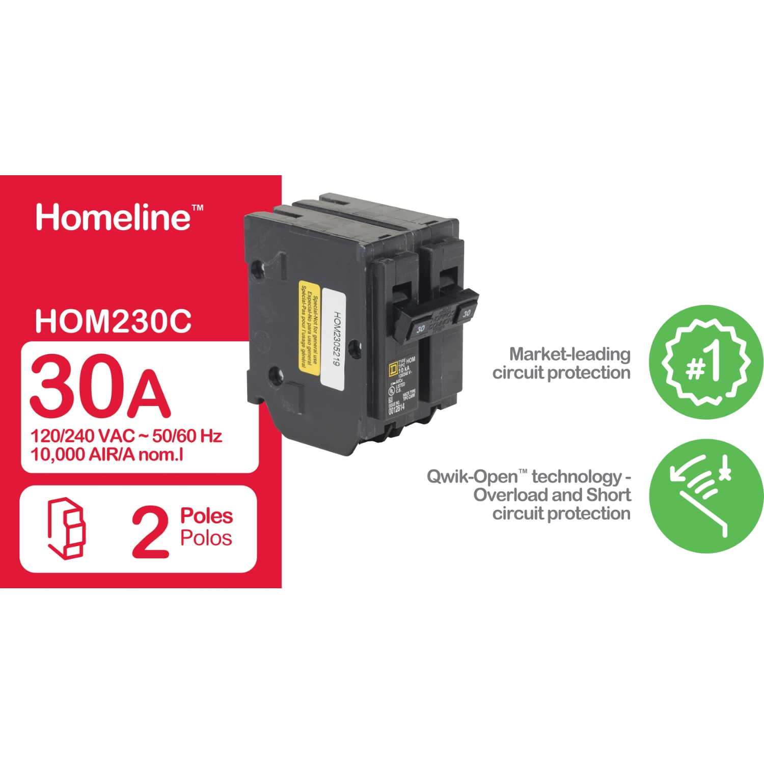 Square D Homeline 30 Amp 2-Pole Circuit Breaker(HOM230CP) HOM230CP