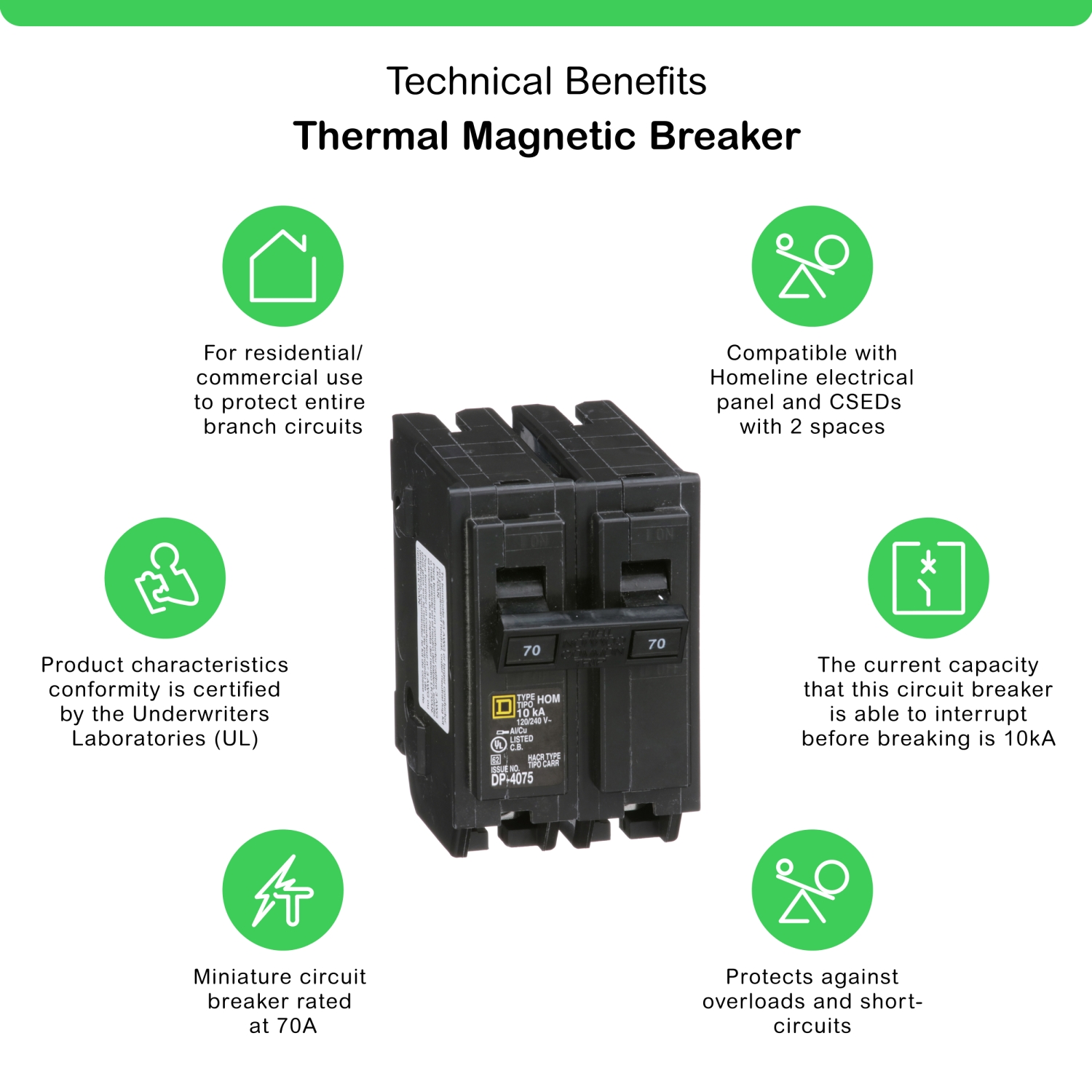 HOM270 - Mini circuit breaker, Homeline, 70A, 2 pole, 120/240VAC