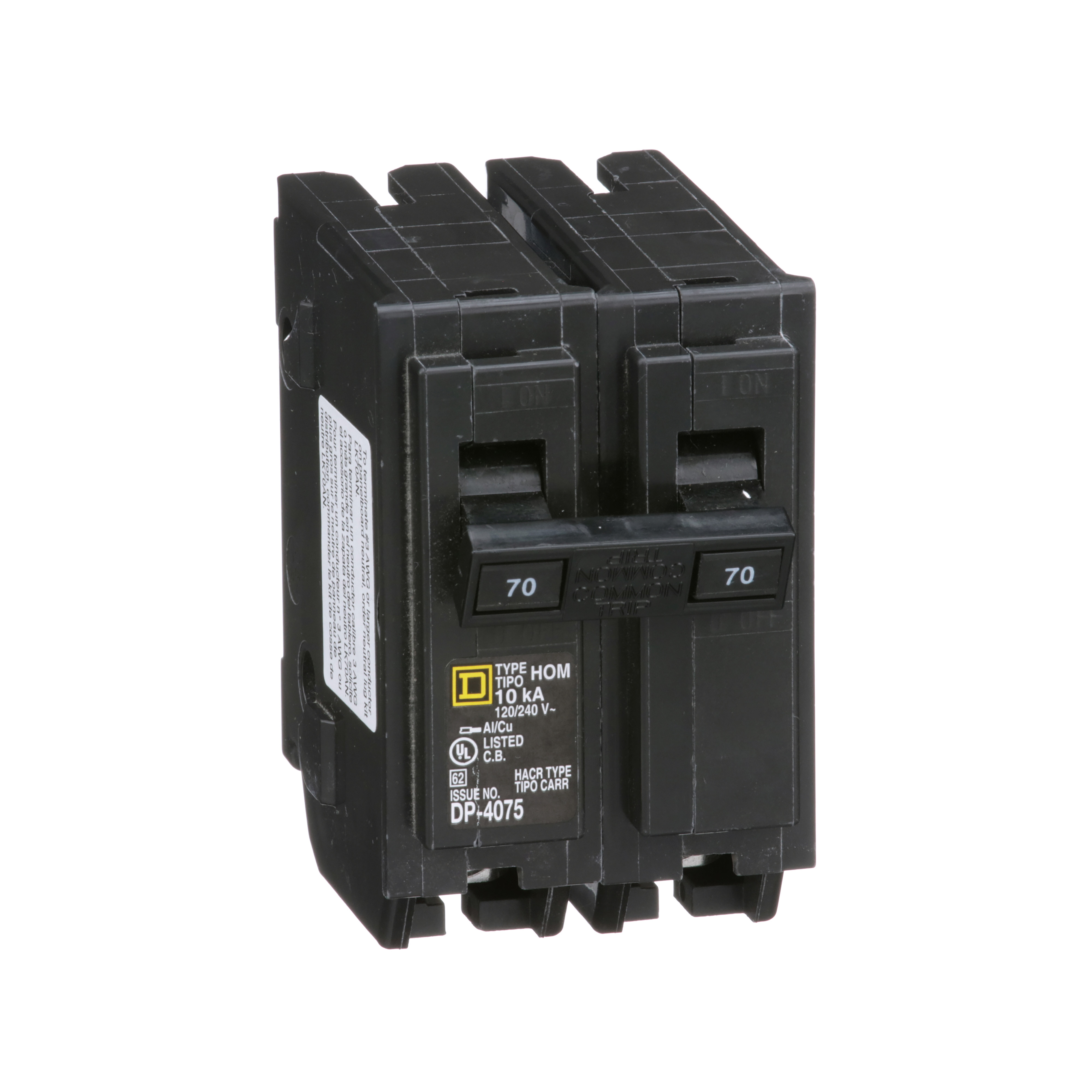 Mini circuit breaker, Homeline, 70A, 2 pole, 120/240VAC, 10kA AIR, standard type, plug in, UL