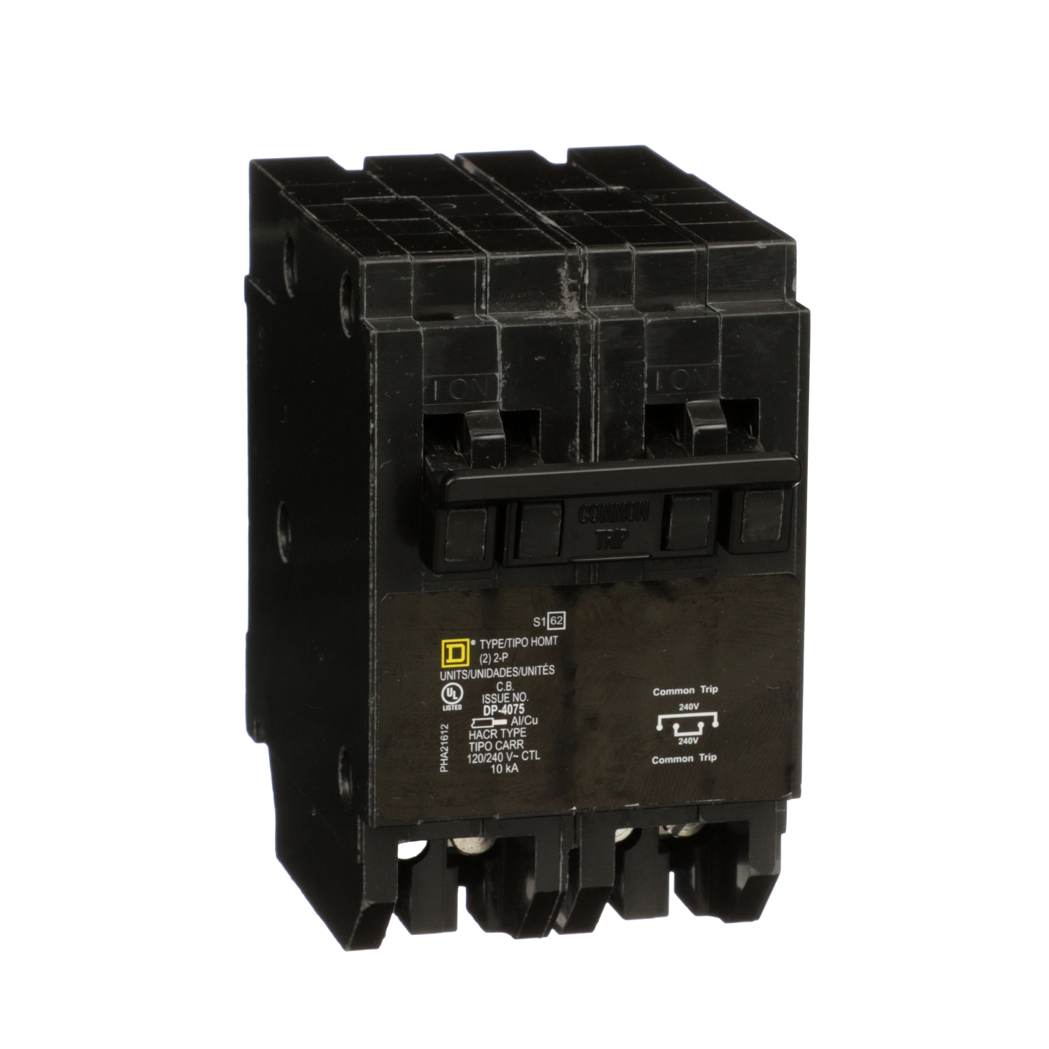 Quad tandem circuit breaker, Homeline, 1 x 2 pole at 30A, 1 x 2 pole at 50A, 120/240VAC, 10kA AIR, plug in, UL