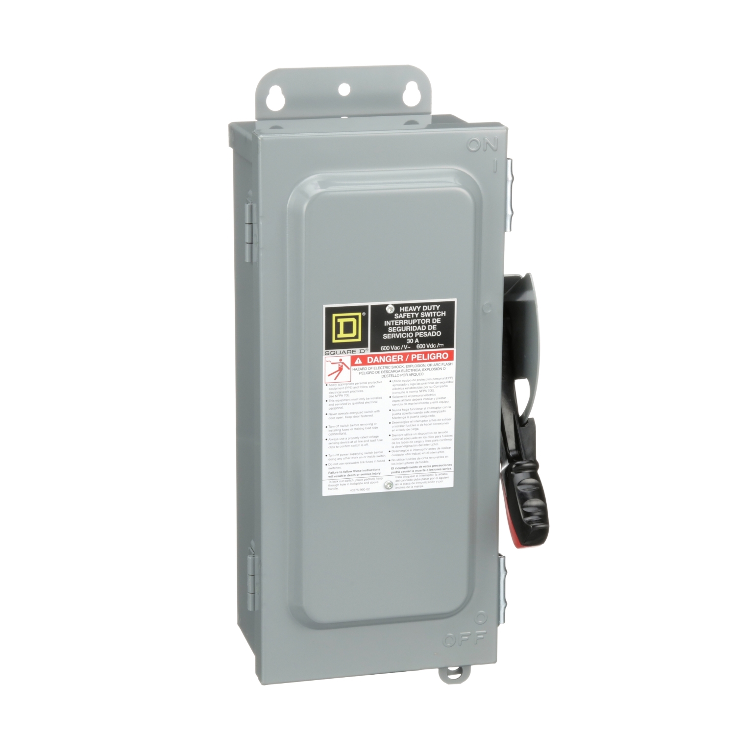 HU361AWK, Safety switch, heavy duty, non fusible, 30A, 3 wire, 3 pole, 30HP, 600V AC/DC, NEMA 12