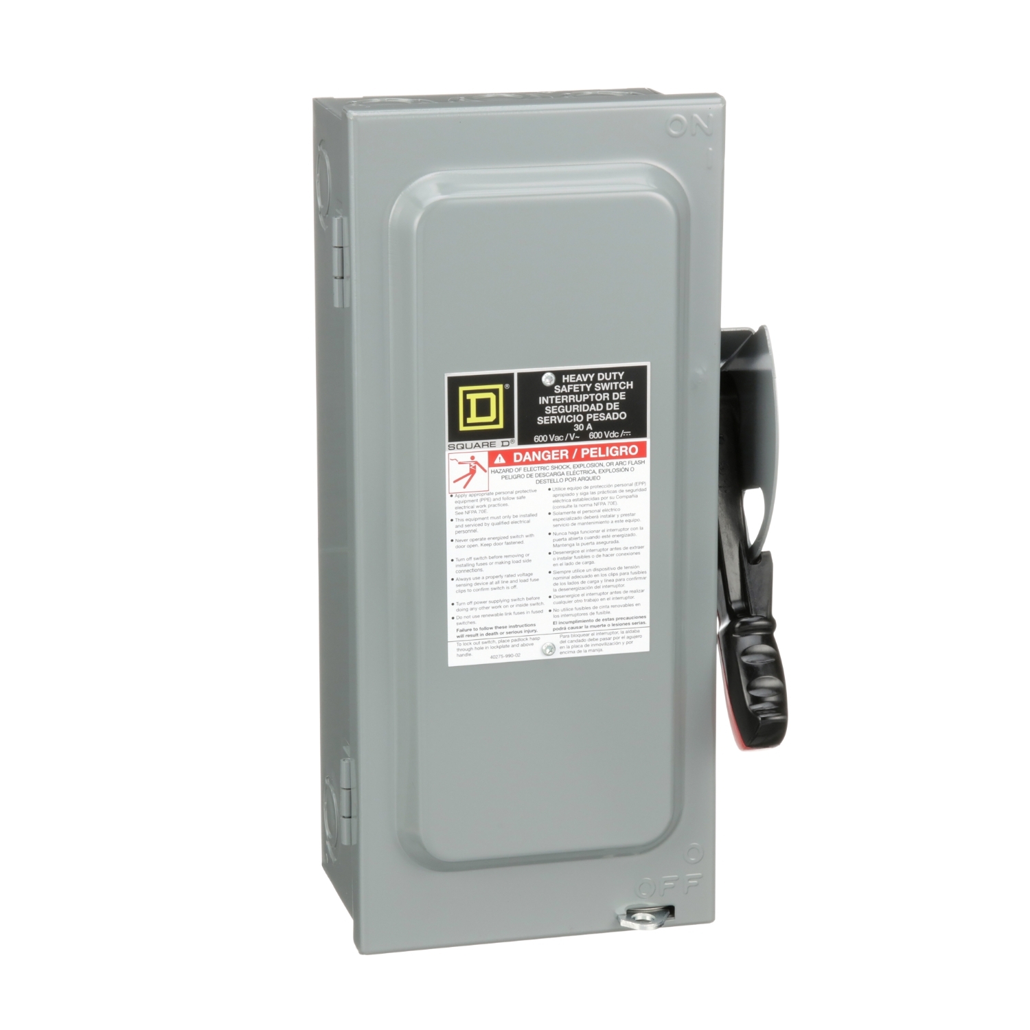 HU361, Safety switch, heavy duty, non fusible, 30A, 3 wire, 3 pole, 30HP, 600V AC/DC, NEMA 1