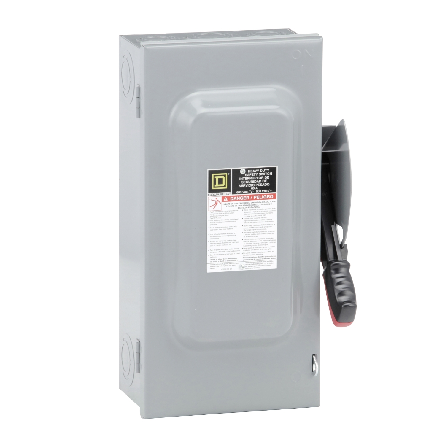 HU362, Safety switch, heavy duty, non fusible, 60A, 3 wire, 3 pole, 60HP, 600V AC/DC, NEMA 1