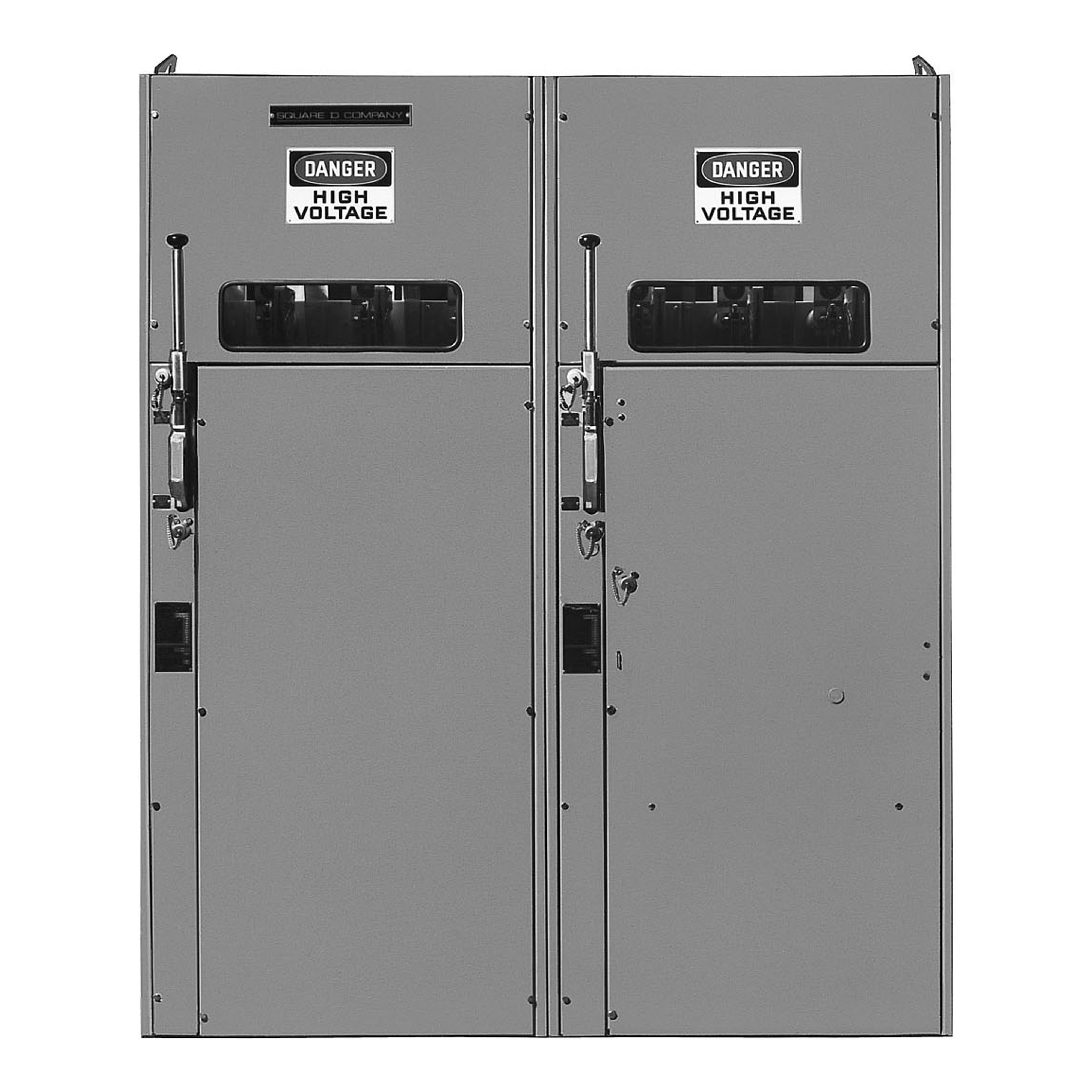 Switchgear, HVL, duplex, 600A, 15kV, 10 to 100E current limit fuse, transformer disconnect, left, NEMA 1